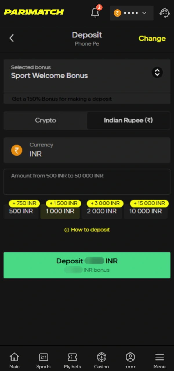 Fund your profile to trigger your chosen Parimatch Bonuses instantly.