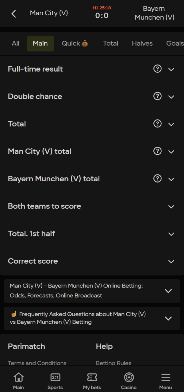 Choose a competitive Parimatch Football event and pick your outcome.