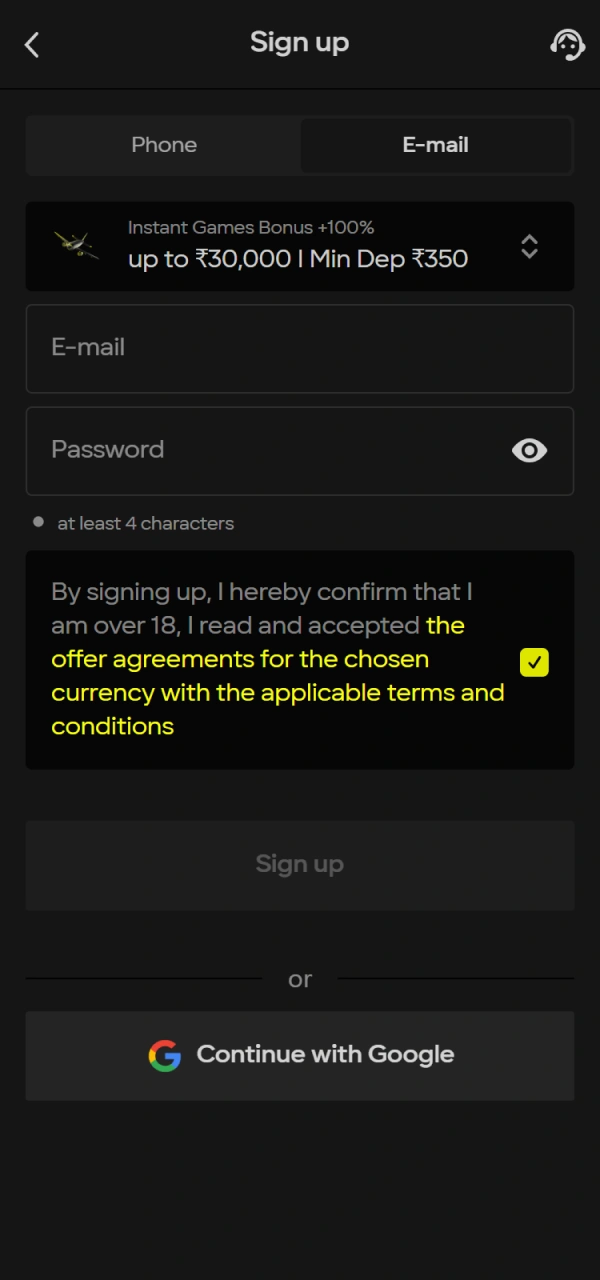 Sign up to access all the official Parimatch Casino features.