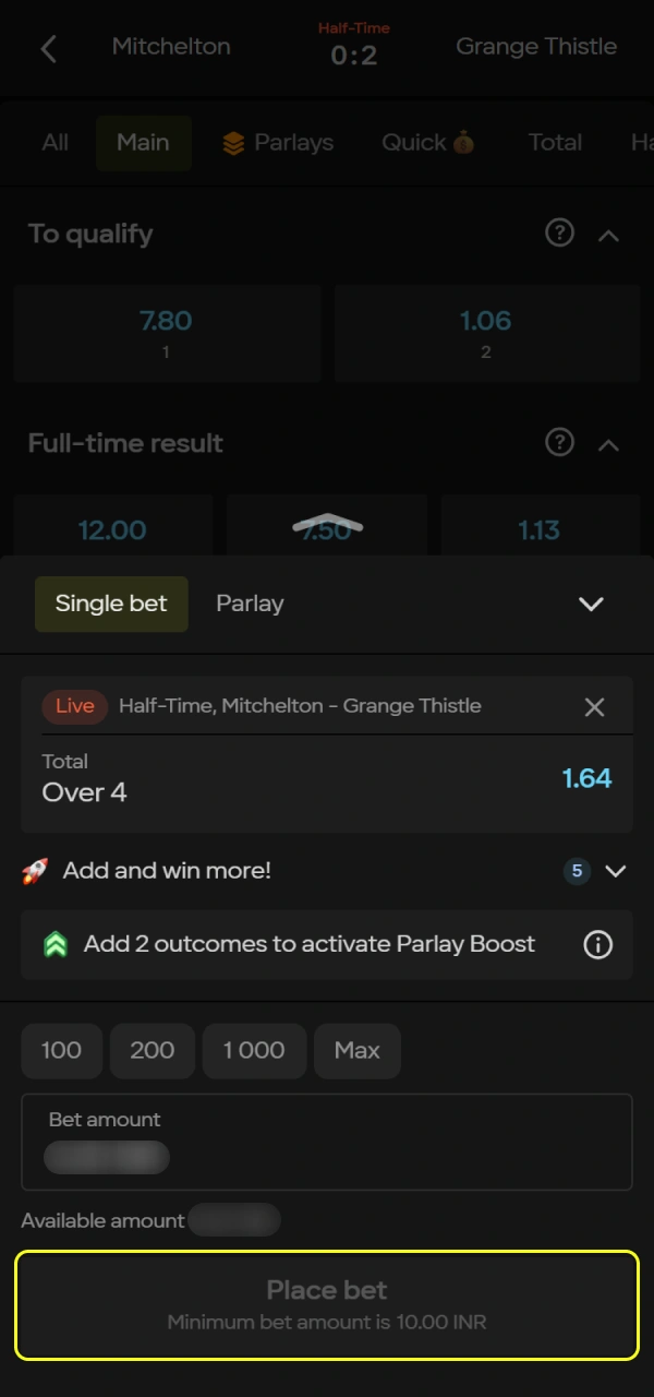 Press the button to finalize your official Parimatch Android Bet.