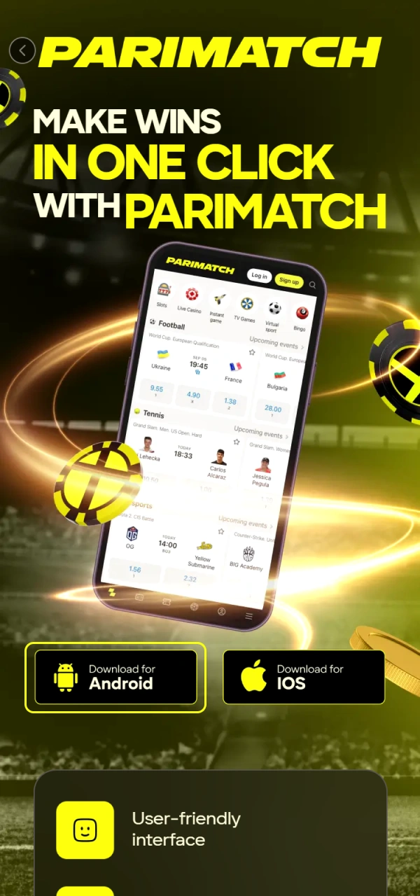 Start the official Parimatch Android APK download from the website.