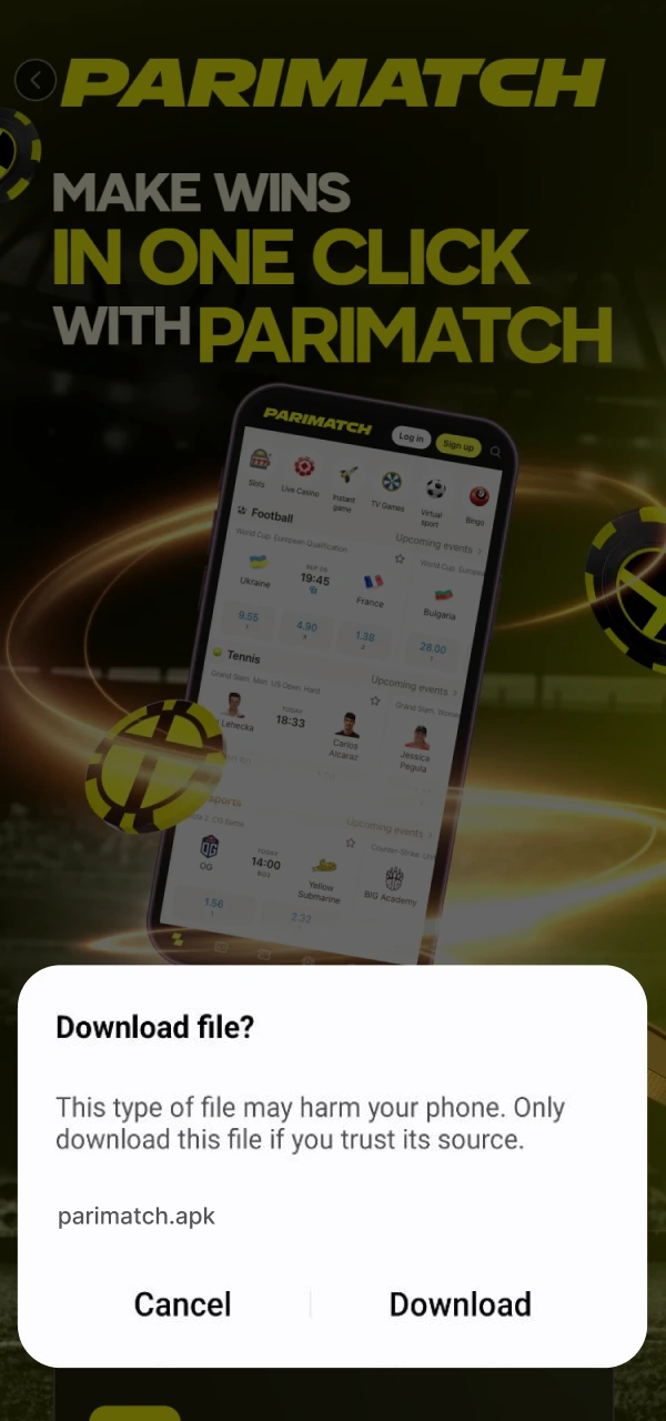 Save the installer for the Parimatch Android APK to your device.