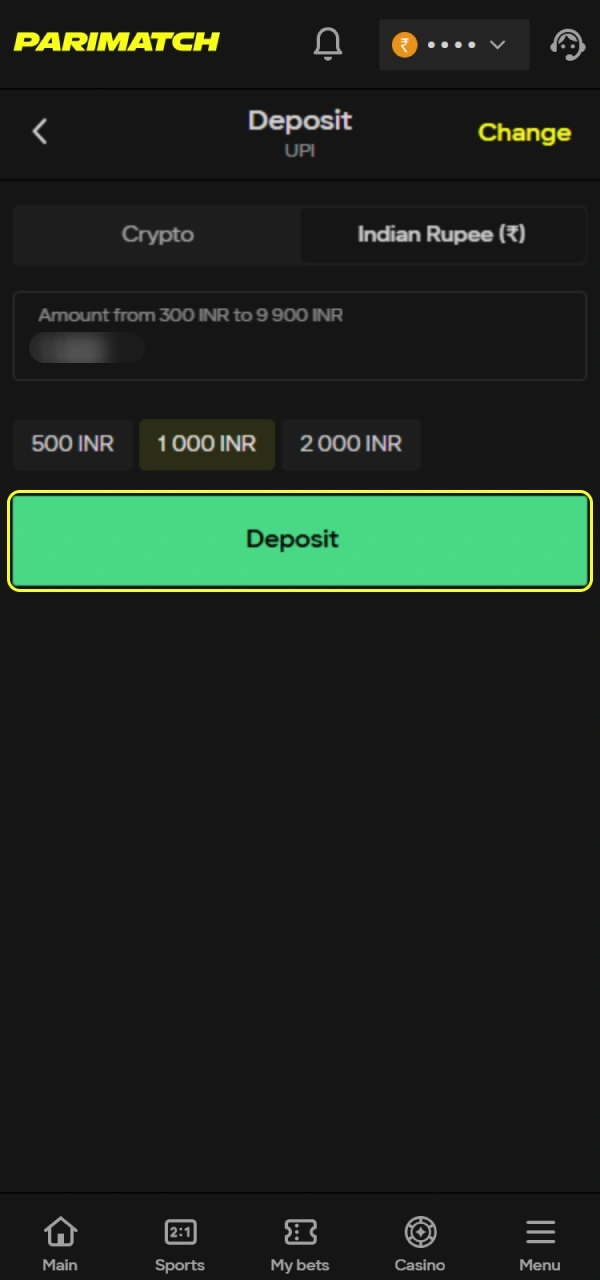 Finalize the process and enjoy your Parimatch Bonus Code rewards.