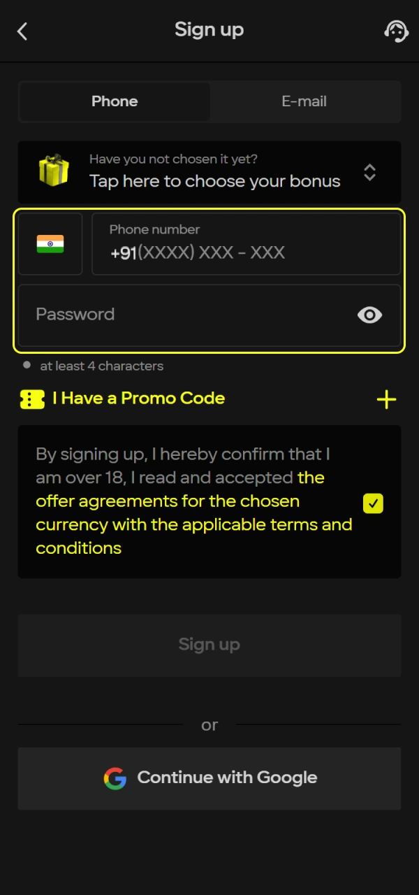 Input your personal data to move forward with your Sign Up on Parimatch.